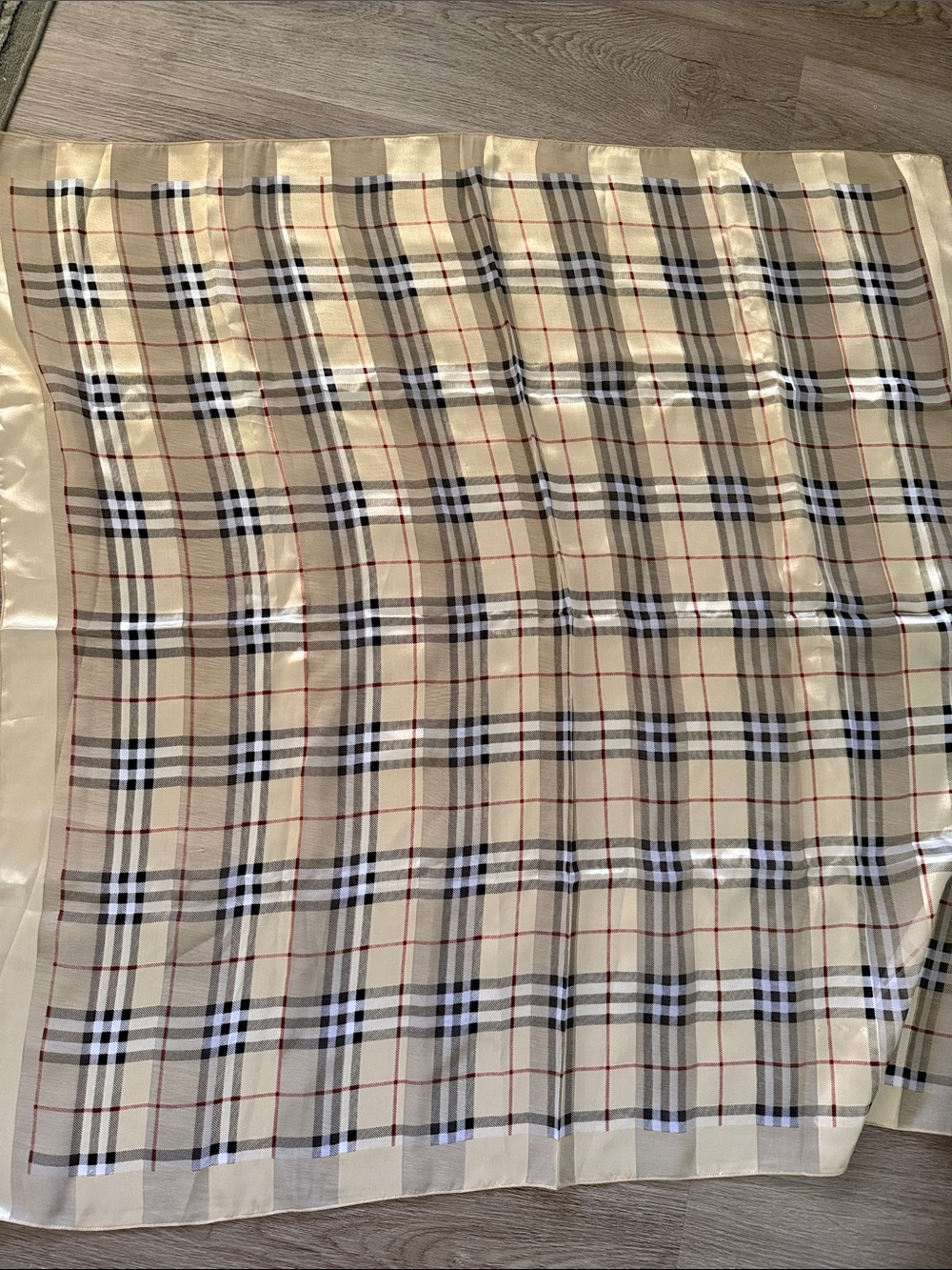 Classic Beige Plaid Silk Scarf